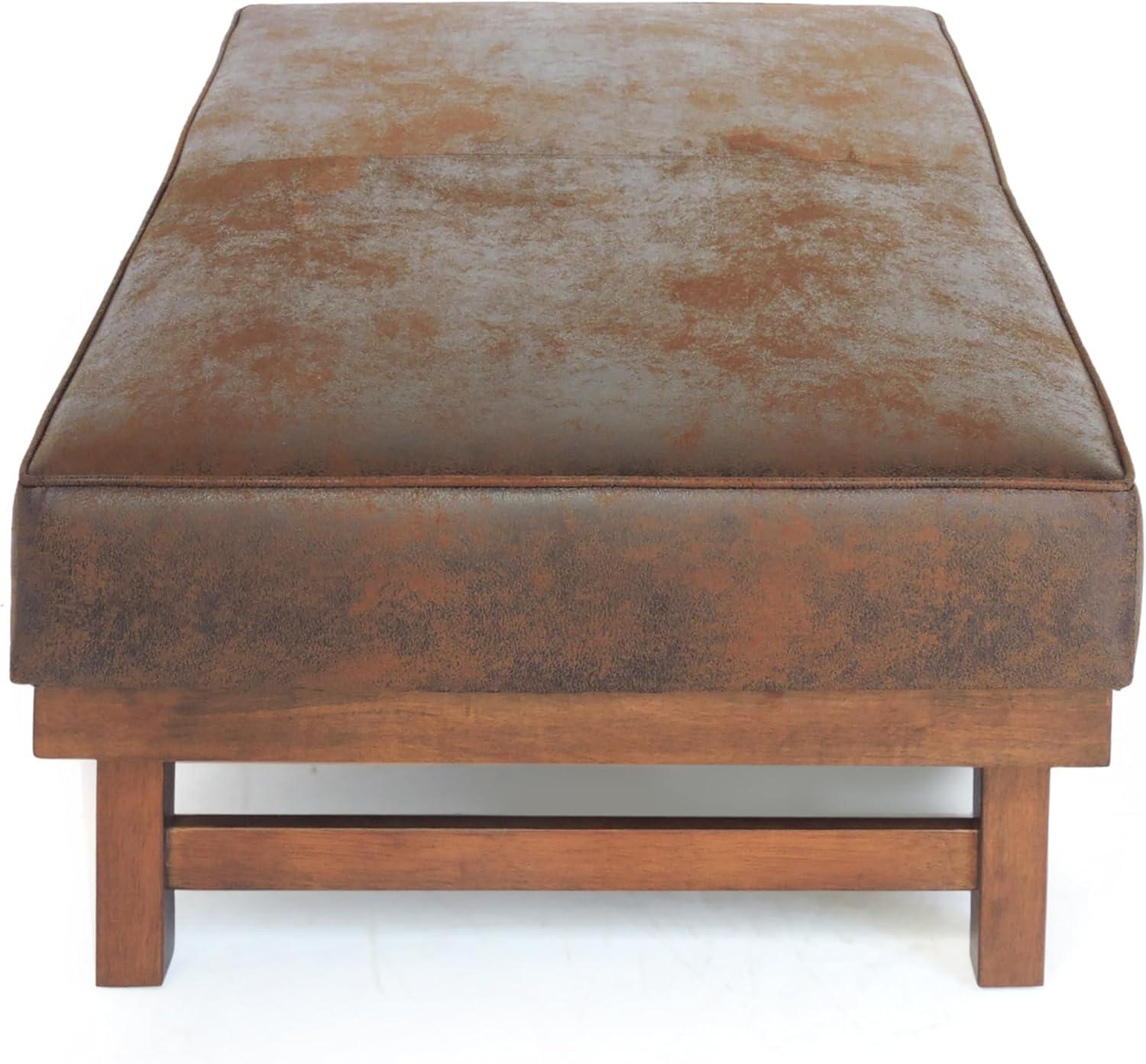 image:imageChristopher Knight Home Hillman PU Ottoman with Wood FrameRectangular Upholstered Footrest BenchNon Storage Faux Leather Ottoman Bench for Living Room Bedroom Entryway Home DecorBrownBrown Walnut