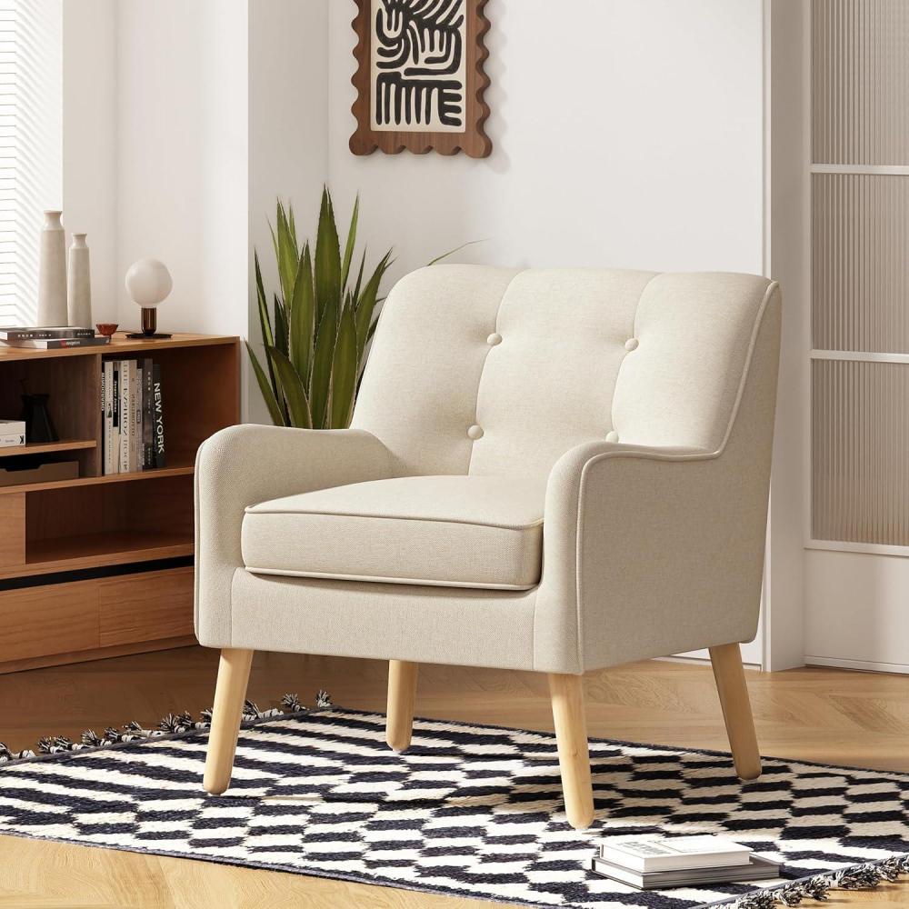 image:imageChristopher Knight Home Felicity MidCentury Modern Fabric Upholstered Accent Chair Wooden Living Room Club Chair Bedroom Comfy Reading Chair Navy BlueBeige