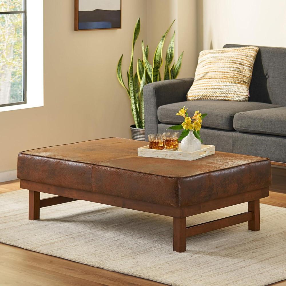 image:imageChristopher Knight Home Hillman PU Ottoman with Wood FrameRectangular Upholstered Footrest BenchNon Storage Faux Leather Ottoman Bench for Living Room Bedroom Entryway Home DecorBrownBrown  Walnut