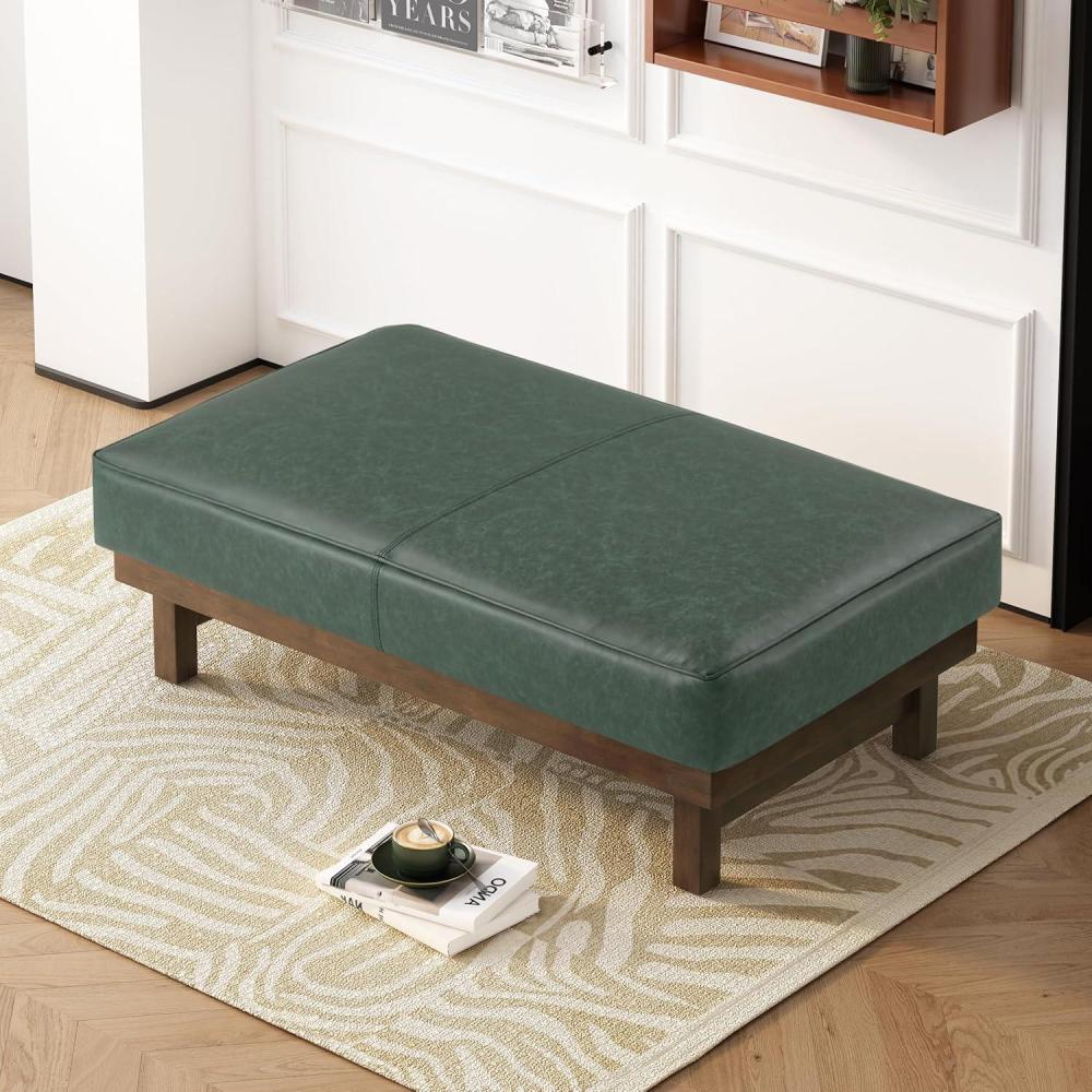 image:imageChristopher Knight Home Hillman PU Ottoman with Wood FrameRectangular Upholstered Footrest BenchNon Storage Faux Leather Ottoman Bench for Living Room Bedroom Entryway Home DecorBrownGreen