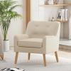Christopher Knight Home Felicity Mid-Century Modern Fabric Upholstered Accent Chair, Wooden Living Room Club Chair, Bedroom Comfy Reading Chair, Navy Blue(Beige)