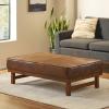 Christopher Knight Home Hillman PU Ottoman with Wood Frame,Rectangular Upholstered Footrest Bench,Non Storage Faux Leather Ottoman Bench for Living Room Bedroom Entryway Home Decor,Brown(Brown + Walnut)