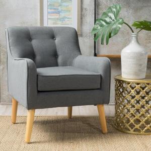 Christopher Knight Home Felicity Mid-Century Modern Fabric Upholstered Accent Chair, Wooden Living Room Club Chair, Bedroom Comfy Reading Chair, Navy Blue(Charcoal)