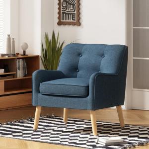 Christopher Knight Home Felicity Mid-Century Modern Fabric Upholstered Accent Chair, Wooden Living Room Club Chair, Bedroom Comfy Reading Chair, Navy Blue(Navy Blue)