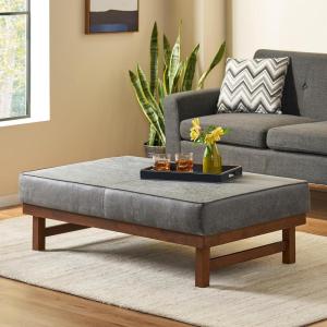 Christopher Knight Home Hillman PU Ottoman with Wood Frame,Rectangular Upholstered Footrest Bench,Non Storage Faux Leather Ottoman Bench for Living Room Bedroom Entryway Home Decor,Brown(Slate + Walnut)