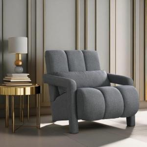 Christopher Knight Home Smyth Modern Armchair, Upholstered Accent Chair,Minimalist Lounge Chair, Cozy Seating Chair,with Linen Fabric and a Pillow, Bedroom Chair, Navy Blue(Dark Grey)