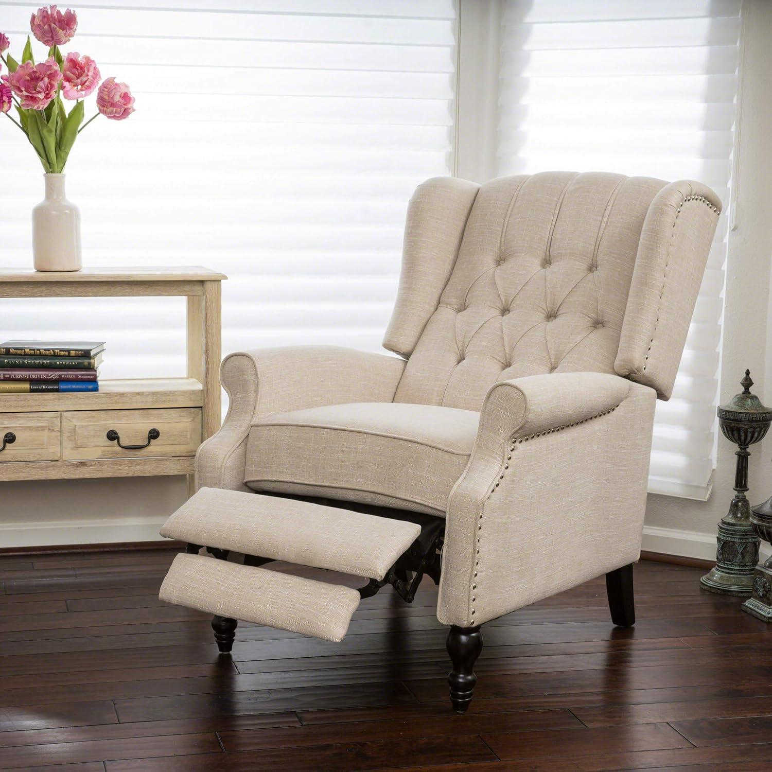 image:imageCHRISTOPHER KNIGHT HOME GDF Studio Elizabeth Tufted Fabric Recliner Vintage Reclining Reading Armchair Light BeigeGeometric