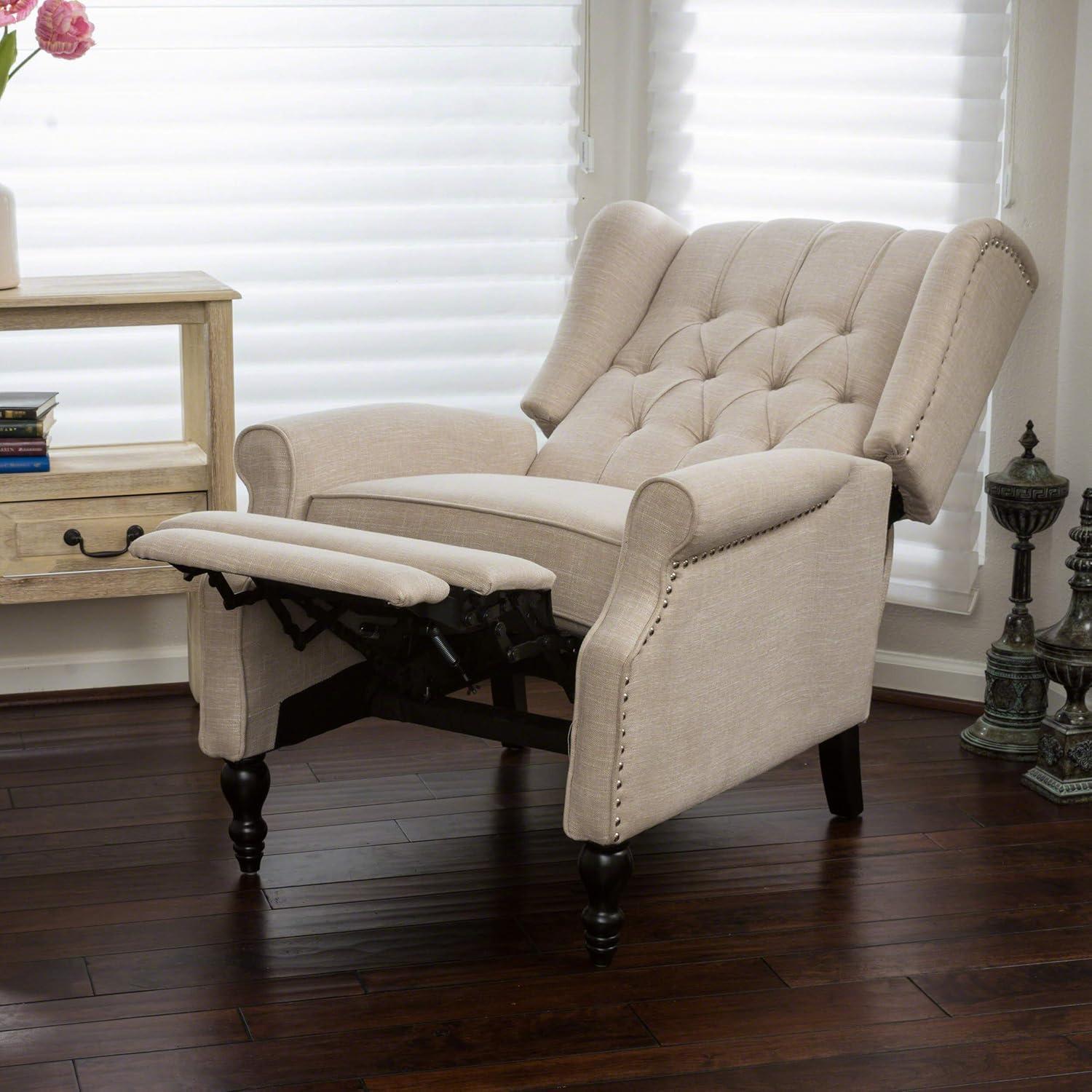 image:imageCHRISTOPHER KNIGHT HOME GDF Studio Elizabeth Tufted Fabric Recliner Vintage Reclining Reading Armchair Light BeigeGeometric