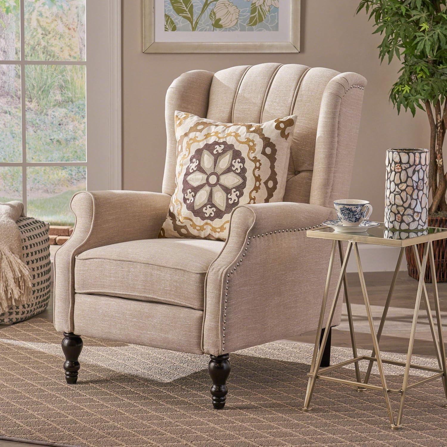 image:imageCHRISTOPHER KNIGHT HOME GDF Studio Elizabeth Tufted Fabric Recliner Vintage Reclining Reading Armchair Light BeigeGeometric