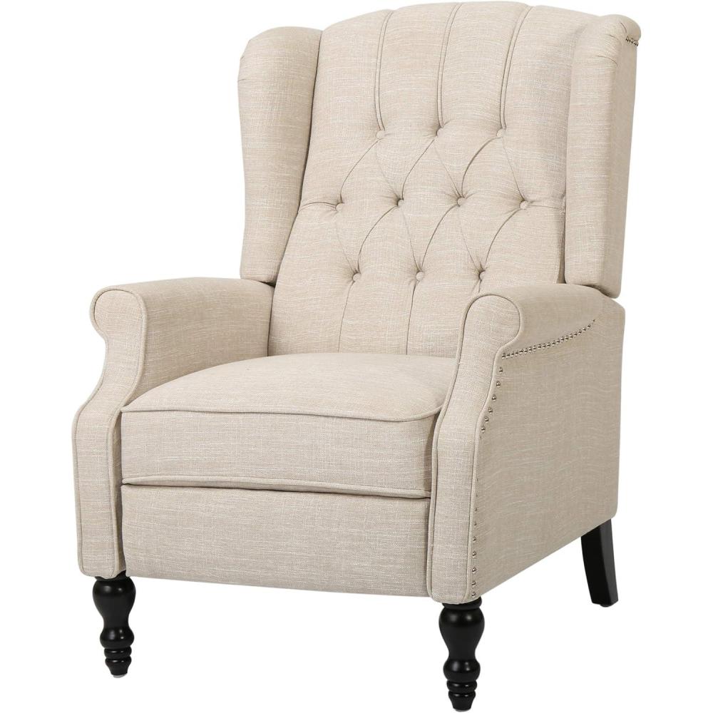 image:imageCHRISTOPHER KNIGHT HOME GDF Studio Elizabeth Tufted Fabric Recliner Vintage Reclining Reading Armchair Light BeigeGeometric
