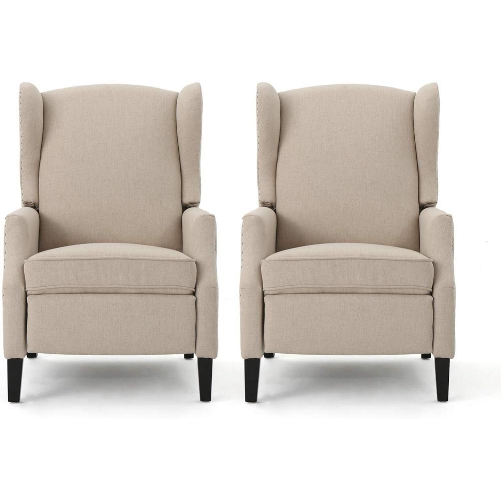 image:imageChristopher Knight Home Ellyn Fabric Recliner Set of 2 Light Gray Tweed Dark BrownWheat