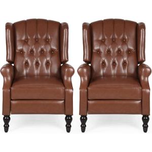 Christopher Knight Home Elaine Contemporary Tufted Recliners (Set of 2), Cognac Brown + Dark Brown