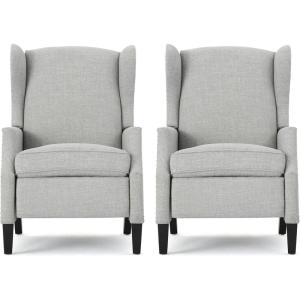 Christopher Knight Home Ellyn Fabric Recliner (Set of 2), Light Gray Tweed, Dark Brown(Gray Moss + Dark Brown)