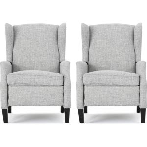 Christopher Knight Home Ellyn Fabric Recliner (Set of 2), Light Gray Tweed, Dark Brown(Light Gray Tweed  Dark Brown)