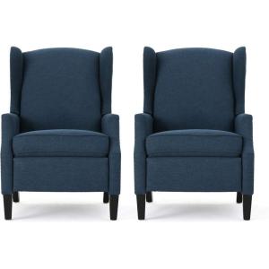 Christopher Knight Home Ellyn Fabric Recliner (Set of 2), Light Gray Tweed, Dark Brown(Navy Blue  Dark Brown)