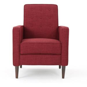 GDFStudio Mason Mid-Century Modern Button Tufted Fabric Upholstered Push-back Recliner Chair with Solid Wood Frame and Thick Padded Cushion, Red