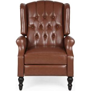 Randy Contemporary Tufted Recliner, Cognac Brown and Dark Brown