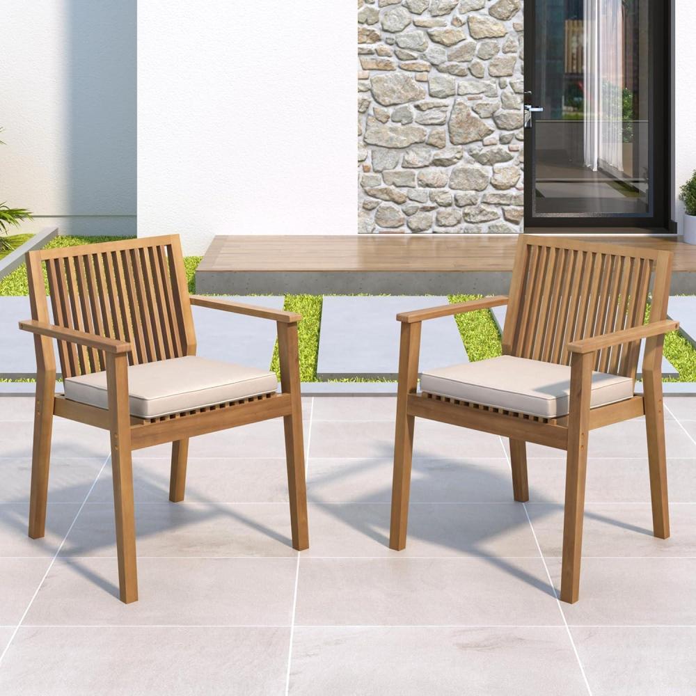 image:imageChristopher Knight Home Roxy Acacia Wood Outdoor Dining Chairs Set of 2 with Removable Cushion Wooden Patio Dining Armchair Set Garden Furniture Patio Chairs Set for Outdoor Dinner BrownBeigeBrownbeige