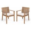 Christopher Knight Home Roxy Acacia Wood Outdoor Dining Chairs Set of 2 with Removable Cushion, Wooden Patio Dining Armchair Set, Garden Furniture Patio Chairs Set for Outdoor Dinner, Brown+Beige(Brown+beige)