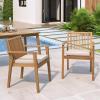 Christopher Knight Home Roxy Acacia Wood Outdoor Dining Chairs Set of 2 with Removable Cushion, Wooden Patio Dining Armchair Set, Garden Furniture Patio Chairs Set for Outdoor Dinner, Brown+Beige(Brown+beige)