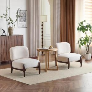 Christopher Knight Home Faron Modern Boucle Upholstered Accent Chair Set of 2, Wooden Armless Club Chair for Living Room, Bedroom Comfy Reading Chair Set, Beige(Beige)