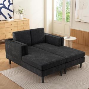 Christopher Knight Home Homal Modern Oversized Sleeper Sofa Bed for Living Room, Chenille Upholstered Chaise Lounge Sofa with Wooden Frame, Comfy Chaise Lounge Chair Indoor, Black(Black)