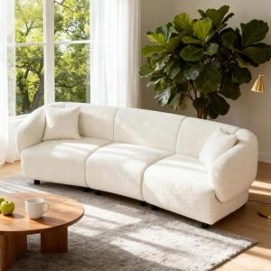 Christopher Knight Home Obito Boucle Upholstered 3-Seater Sofa, Modern Home Sofa Living Room, Wooden Large Upholstered Sofa Couch for Apartment/Home Office, Light Brown/Mocha(Light Beige)