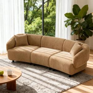 Christopher Knight Home Obito Boucle Upholstered 3-Seater Sofa, Modern Home Sofa Living Room, Wooden Large Upholstered Sofa Couch for Apartment/Home Office, Light Brown/Mocha(Light Brown/Mocha)