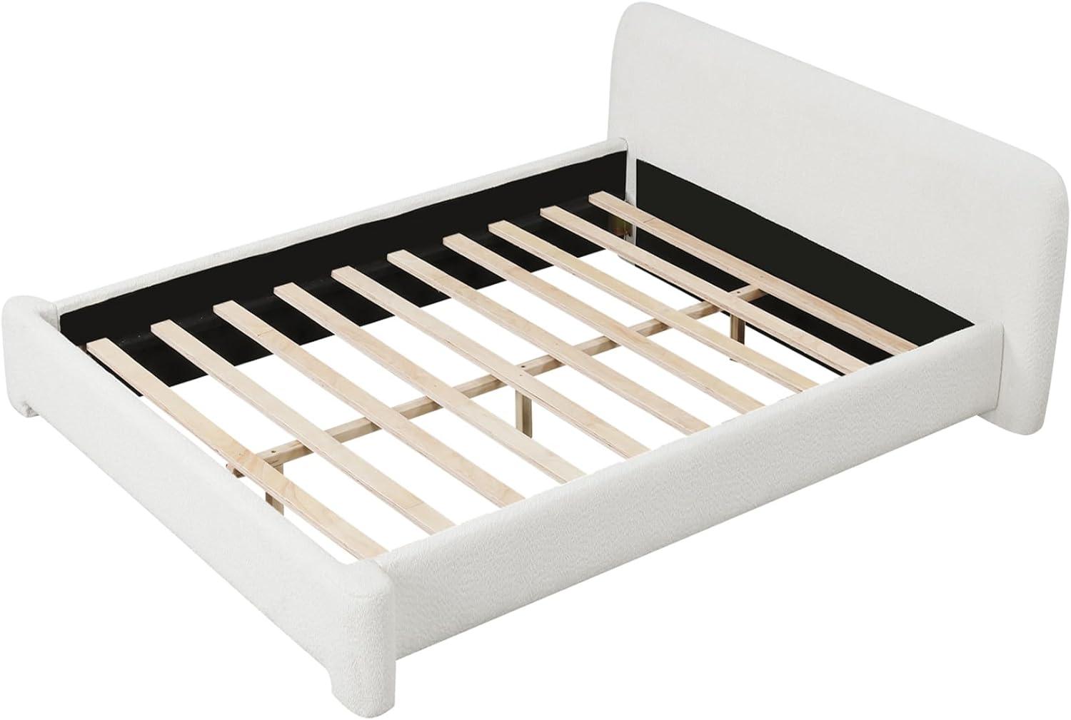 image:imageChristopher Knight Home Sheffies Full Size Upholstered Bed Frame with Headboard Boucle Fabric Platform Bed Frame Wood Bed Support and Slat No Box Spring Needed Fully Mattress Foundation WhiteFull