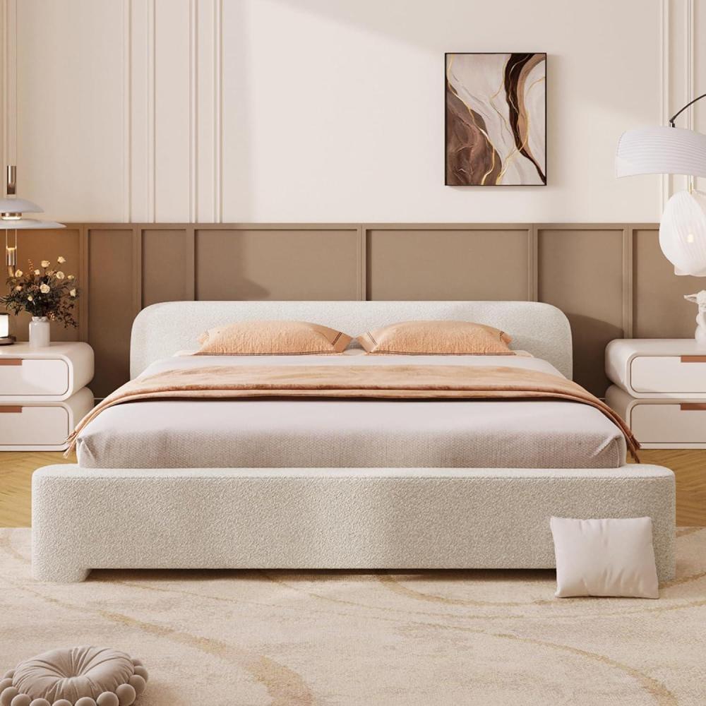 image:imageChristopher Knight Home Sheffies Full Size Upholstered Bed Frame with Headboard Boucle Fabric Platform Bed Frame Wood Bed Support and Slat No Box Spring Needed Fully Mattress Foundation WhiteQueen