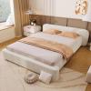 Christopher Knight Home Sheffies Full Size Upholstered Bed Frame with Headboard, Boucle Fabric Platform Bed Frame, Wood Bed Support and Slat, No Box Spring Needed, Fully Mattress Foundation, White(Queen)