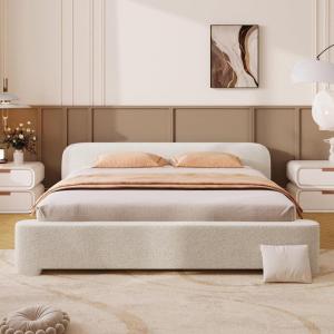 Christopher Knight Home Sheffies Full Size Upholstered Bed Frame with Headboard, Boucle Fabric Platform Bed Frame, Wood Bed Support and Slat, No Box Spring Needed, Fully Mattress Foundation, White(Full)