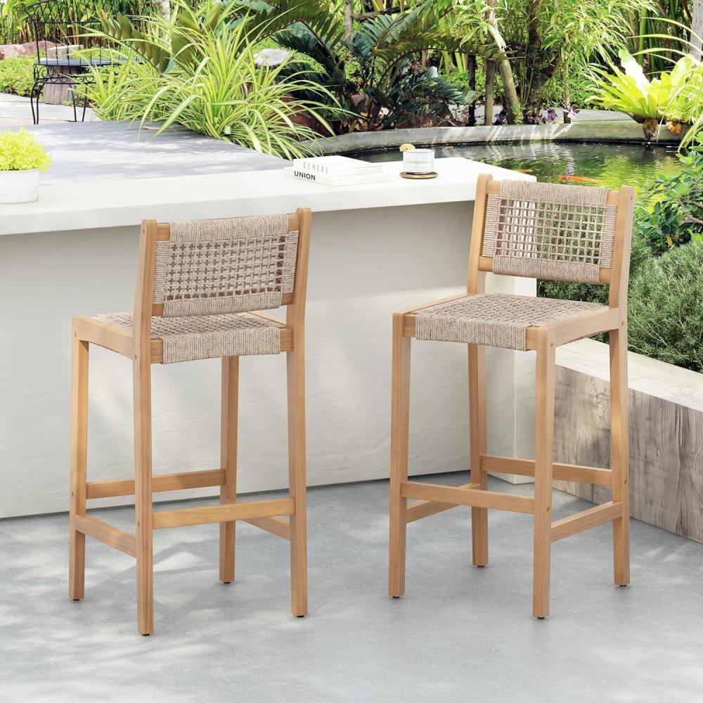 image:imageChristopher Knight Home Eileen Set of 2 Patio Barstool Acacia Wood amp Rope Outdoor Counter Stool with Footrest Natural Wooden Barstool Chairs for Backyard Balcony Garden Beige Teak