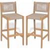 Christopher Knight Home Eileen Set of 2 Patio Barstool, Acacia Wood & Rope Outdoor Counter Stool with Footrest, Natural Wooden Barstool Chairs for Backyard Balcony Garden, Beige + Teak