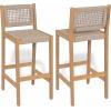 Christopher Knight Home Eileen Set of 2 Patio Barstool, Acacia Wood & Rope Outdoor Counter Stool with Footrest, Natural Wooden Barstool Chairs for Backyard Balcony Garden, Beige + Teak