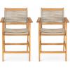 Christopher Knight Home Pleta Patio Barstool Set of 2, Acacia Wood & Beige Rope Outdoor Counter Stool with Armrest/Footrest, Natural Wooden Barstool Chairs for Backyard Balcony Garden, Beige + Teak
