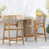 Christopher Knight Home Pleta Patio Barstool Set of 2, Acacia Wood & Beige Rope Outdoor Counter Stool with Armrest/Footrest, Natural Wooden Barstool Chairs for Backyard Balcony Garden, Beige + Teak