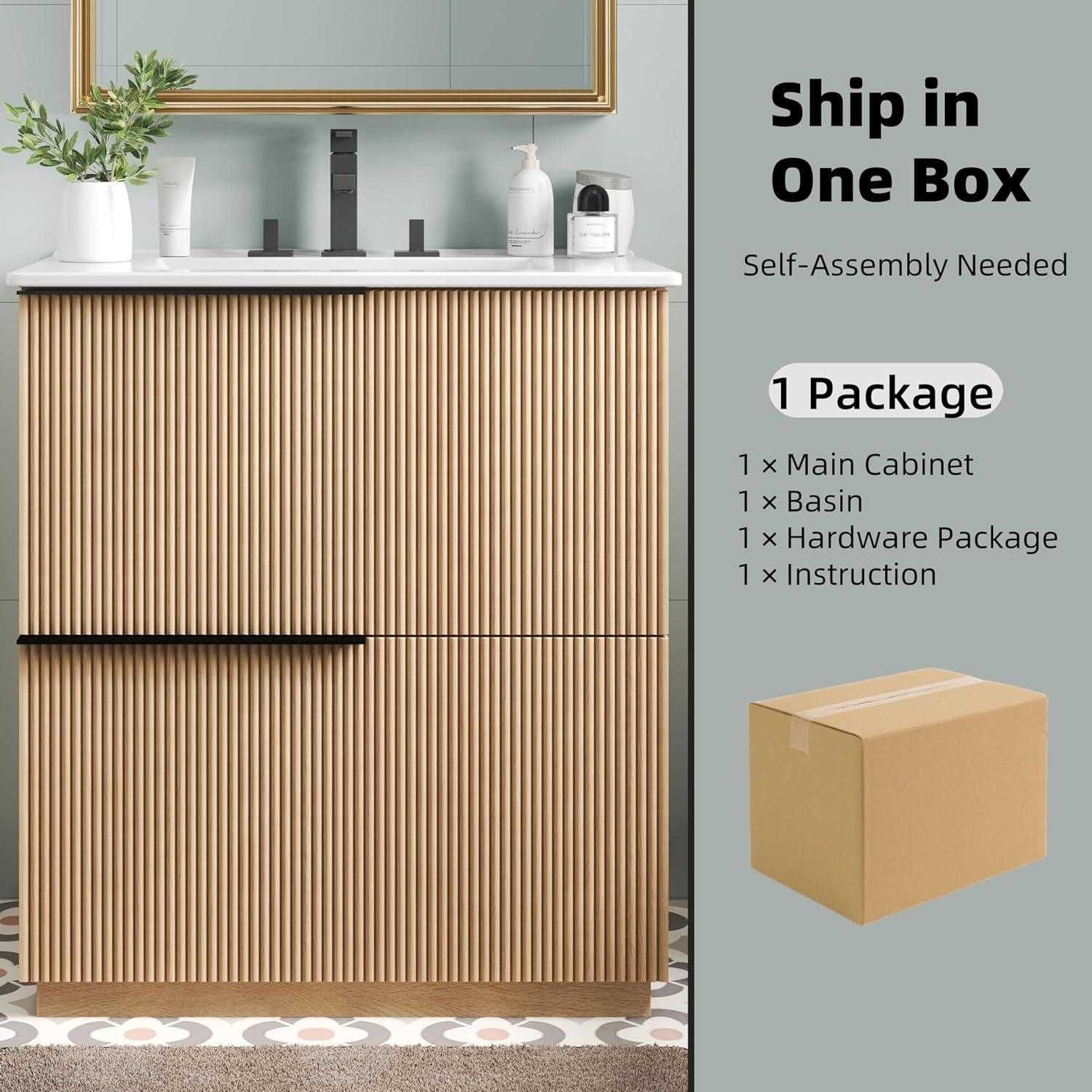 image:imageChristopher Knight Home Byron 30 Bathroom Vanity with Sink Modern Freestanding Bathroom Sink Cabinet with Drawer Undermount Vanity Sink Cabinet Bathroom Storage Cabinet with Sink Combo SetNaturalNatural