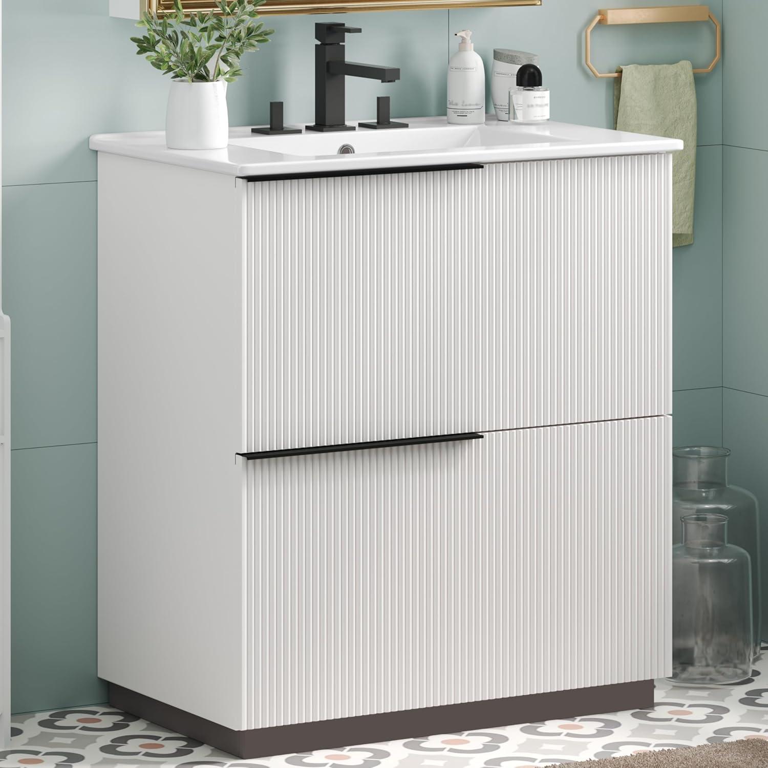 image:imageChristopher Knight Home Byron 30 Bathroom Vanity with Sink Modern Freestanding Bathroom Sink Cabinet with Drawer Undermount Vanity Sink Cabinet Bathroom Storage Cabinet with Sink Combo SetNaturalWhite