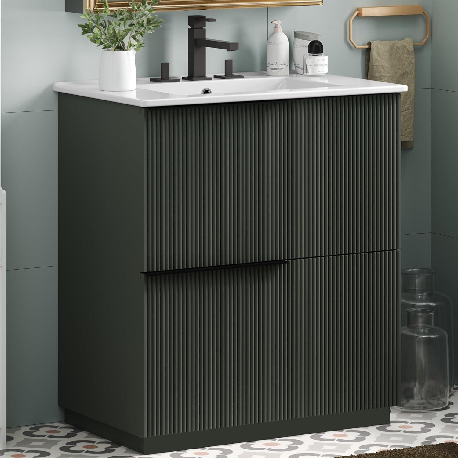 image:imageChristopher Knight Home Byron 30 Bathroom Vanity with Sink Modern Freestanding Bathroom Sink Cabinet with Drawer Undermount Vanity Sink Cabinet Bathroom Storage Cabinet with Sink Combo SetNaturalGreen