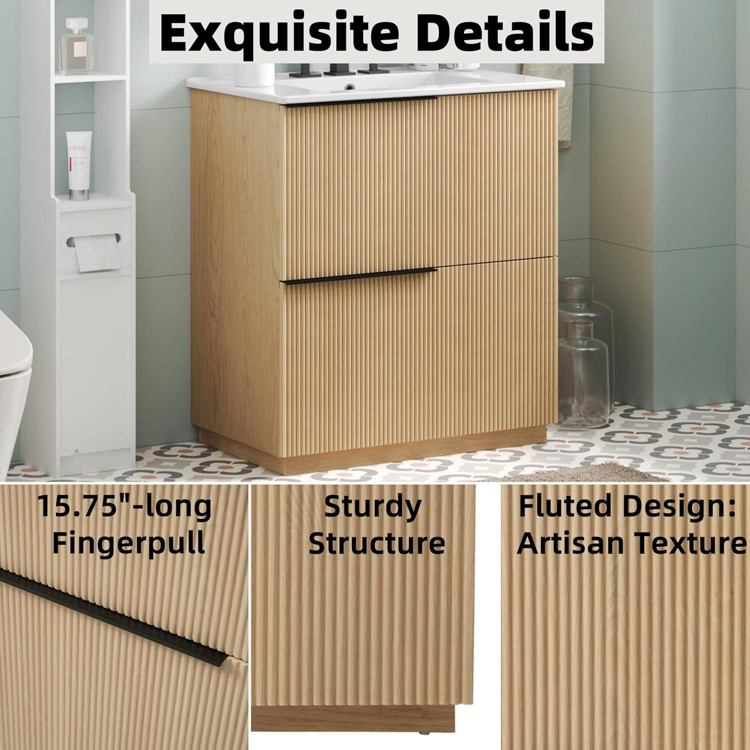 image:imageChristopher Knight Home Byron 30 Bathroom Vanity with Sink Modern Freestanding Bathroom Sink Cabinet with Drawer Undermount Vanity Sink Cabinet Bathroom Storage Cabinet with Sink Combo SetNaturalNatural