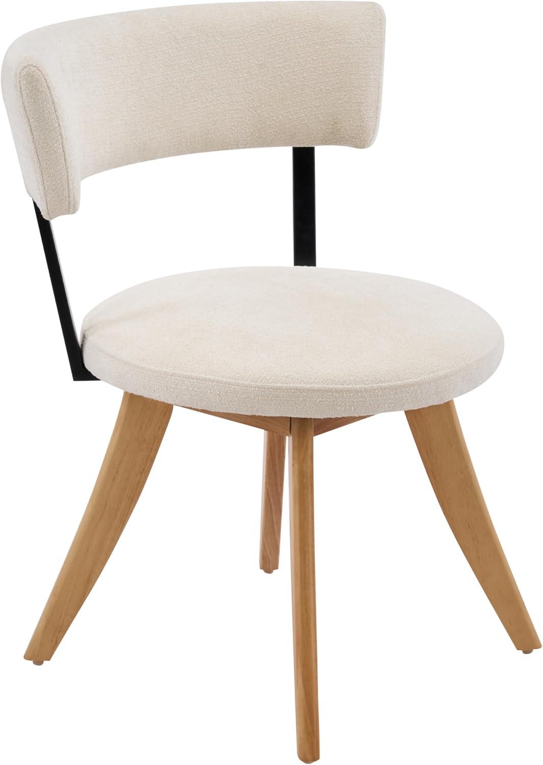 image:imageChristopher Knight Home Ceru Fabric Upholstered Dining Chairs Set of 2 Curved Backrest Kitchen Side Chair Rubberwood Dining Room Armless Chair Extra Seat for Living Room BeigeWalnutMilky Whitenatural