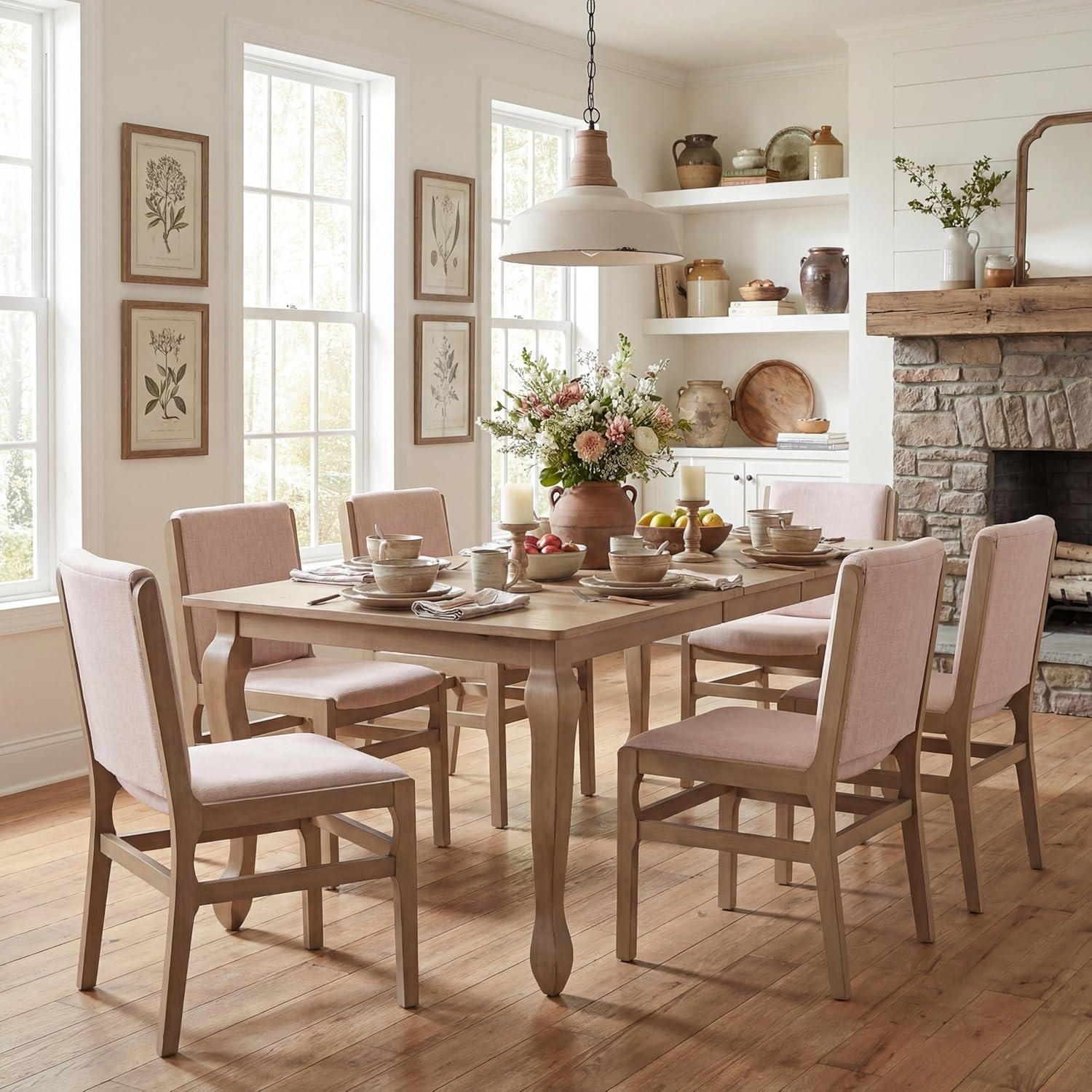 image:imageChristopher Knight Home Cole Wooden 7 Piece Dining Table Set with Chairs Extendable Dining Room Table Set with Butterfly Leaf Design Rustic Upholstered Dining Chairs Set of 6 Light NaturalBeigeLight Naturalbeige