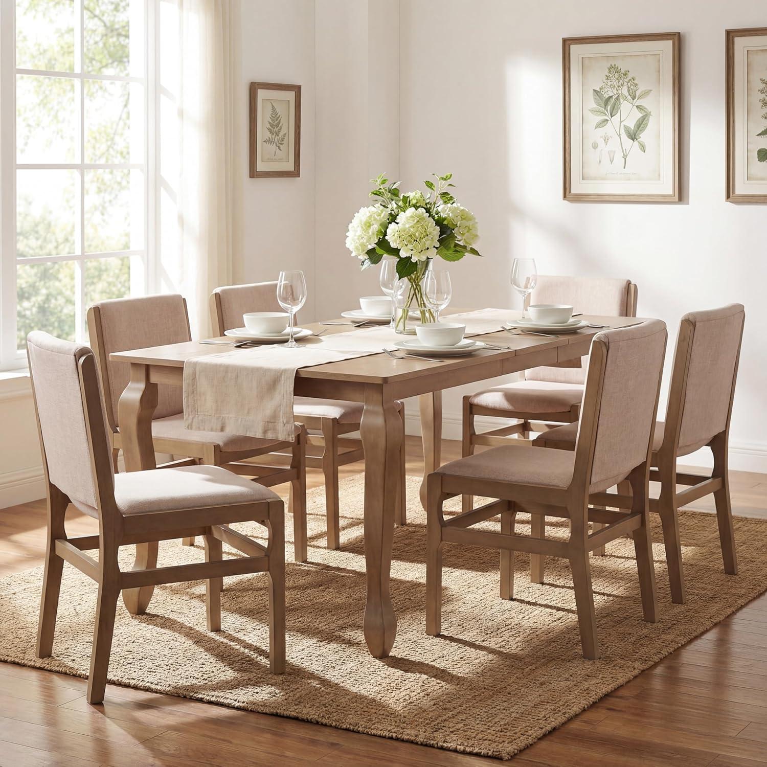 image:imageChristopher Knight Home Cole Wooden 7 Piece Dining Table Set with Chairs Extendable Dining Room Table Set with Butterfly Leaf Design Rustic Upholstered Dining Chairs Set of 6 Light NaturalBeigeLight Naturalbeige