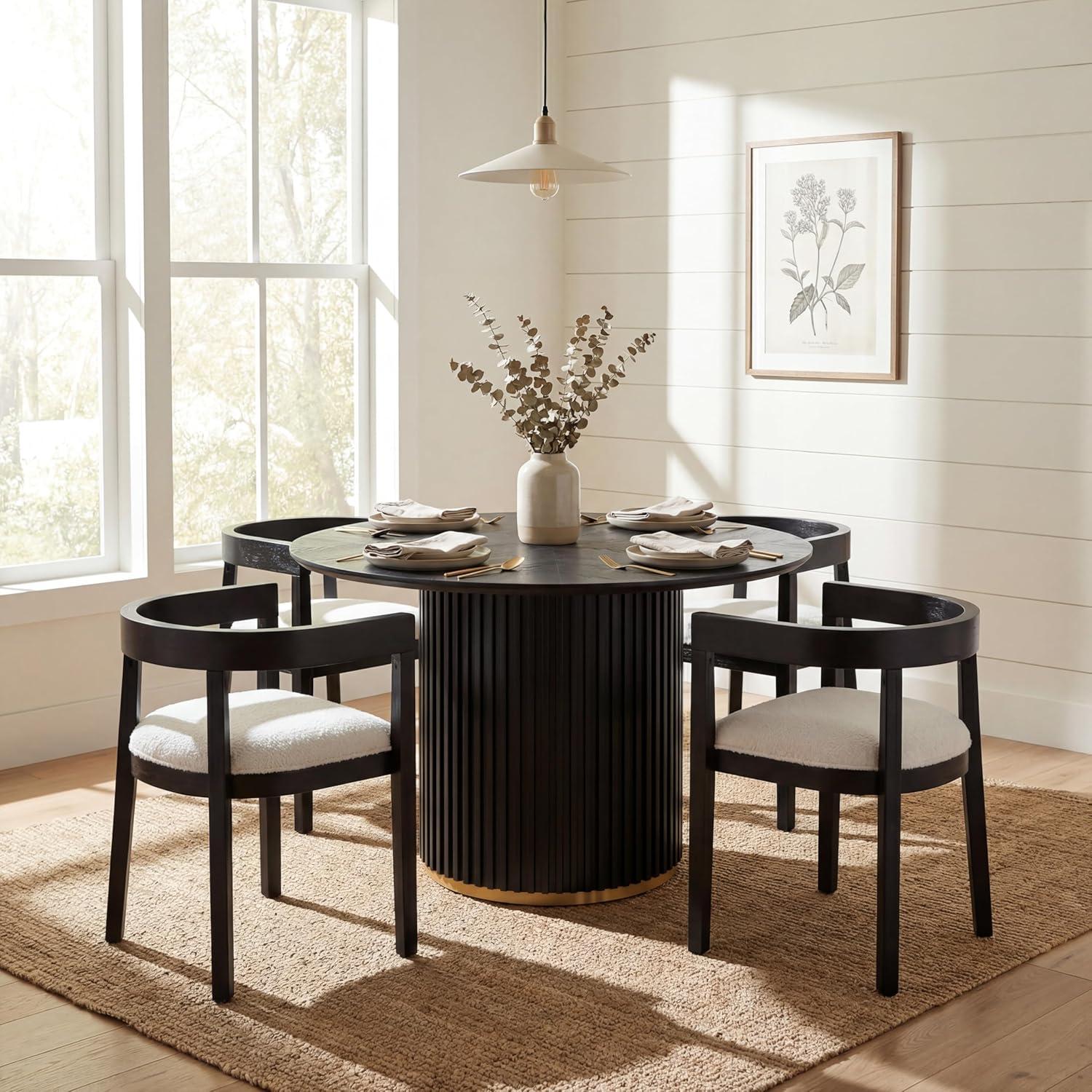 image:imageChristopher Knight Home Elev Modern Round Dining Table Set for 4 5 Piece Dining Room Table Set for 4 Kitchen Table and Chair Set of 4 BlackMilky White