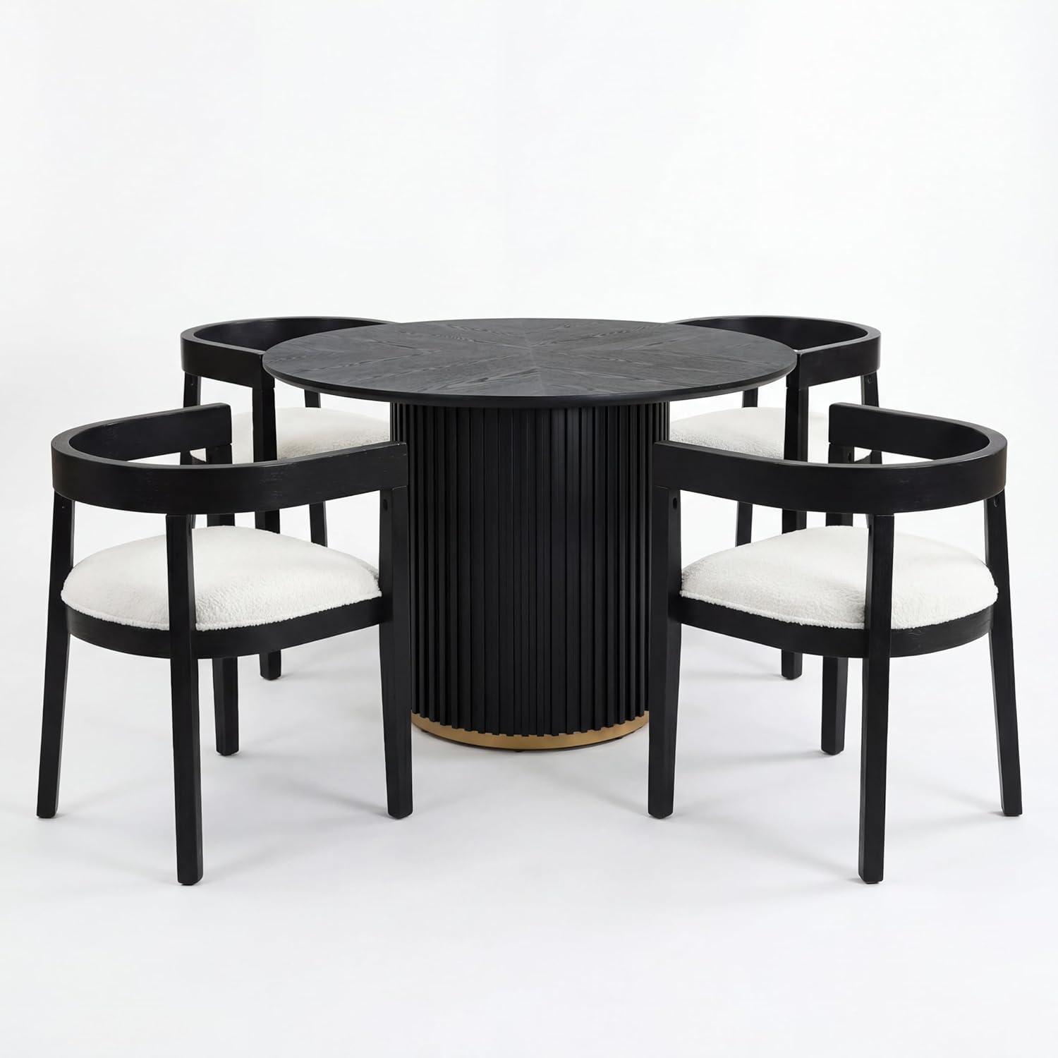 image:imageChristopher Knight Home Elev Modern Round Dining Table Set for 4 5 Piece Dining Room Table Set for 4 Kitchen Table and Chair Set of 4 BlackMilky White