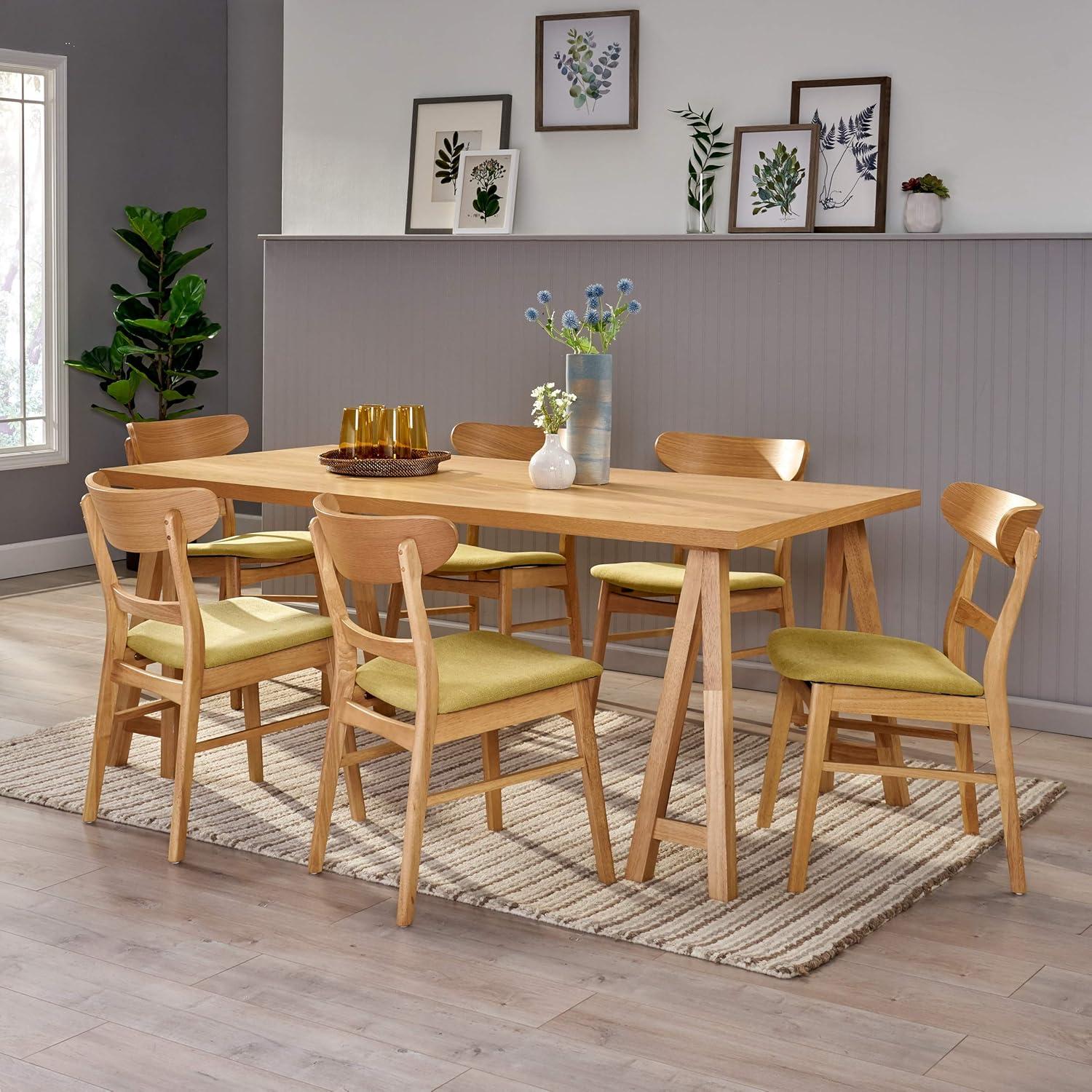 image:imageChristopher Knight Home Idalia MidCentury Modern 7 Piece Dining Set Light Beige and WalnutNatural Oak Green Tea