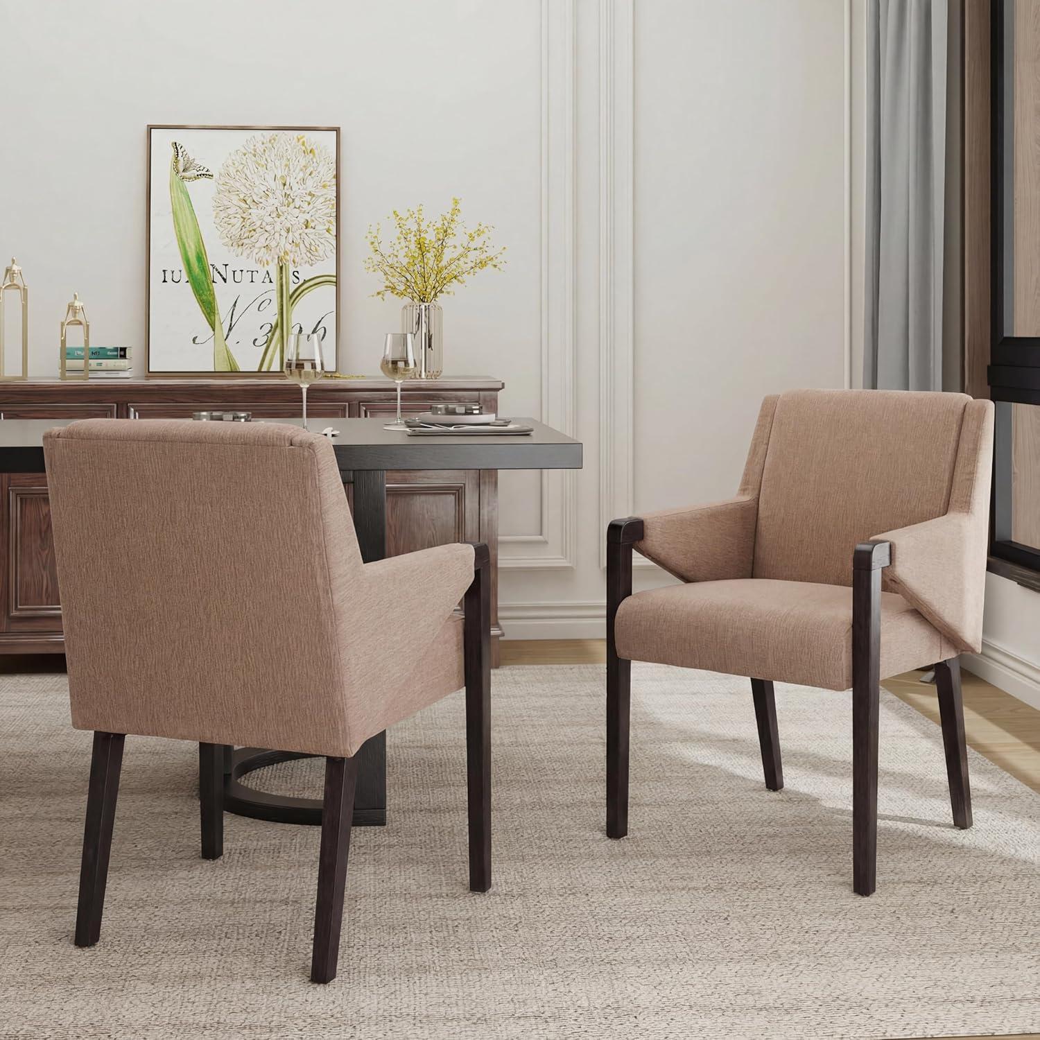 image:imageChristopher Knight Home Inmax Modern Upholstered Dining Chair Set of 2 Solid Wood Kitchen Side Chair Wooden Dining Armchair Extra Seat for Living Room Light BeigeBrownBlackbrown