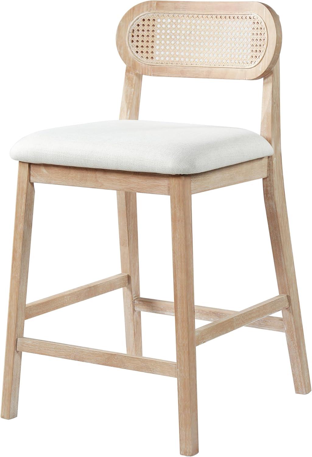 image:imageChristopher Knight Home Kaylin Modern Counter Height Bar Stools Set of 2 Upholstered Bar Stool for Kitchen Island Rubberwood Dining Room Chair Counter Stool with Footrest NaturalBeigeNaturalbeigeRattan Back