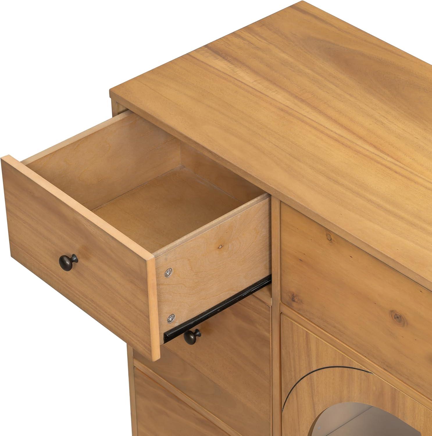 image:imageChristopher Knight Home Mia Modern Storage Cabinet with Doors and Drawers Wooden Sideboard Cabinet with Adjustable Shelf Freestanding Buffet Cabinet with Storage for Dining Room BlackNatural